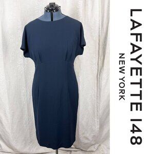 Lafayette 148 New York Marion Finesse Crepe stretch sheath midi dress dark blue